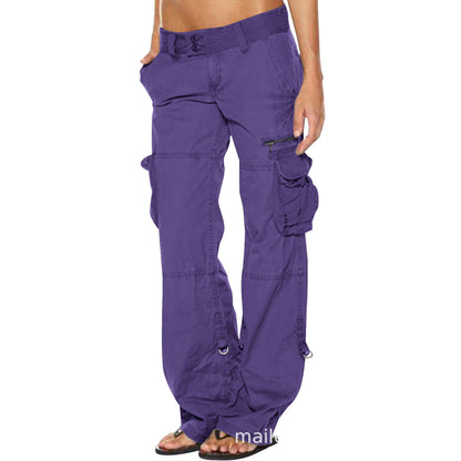 Multi pocket casual loose slimming straight leg women's work pants for women
