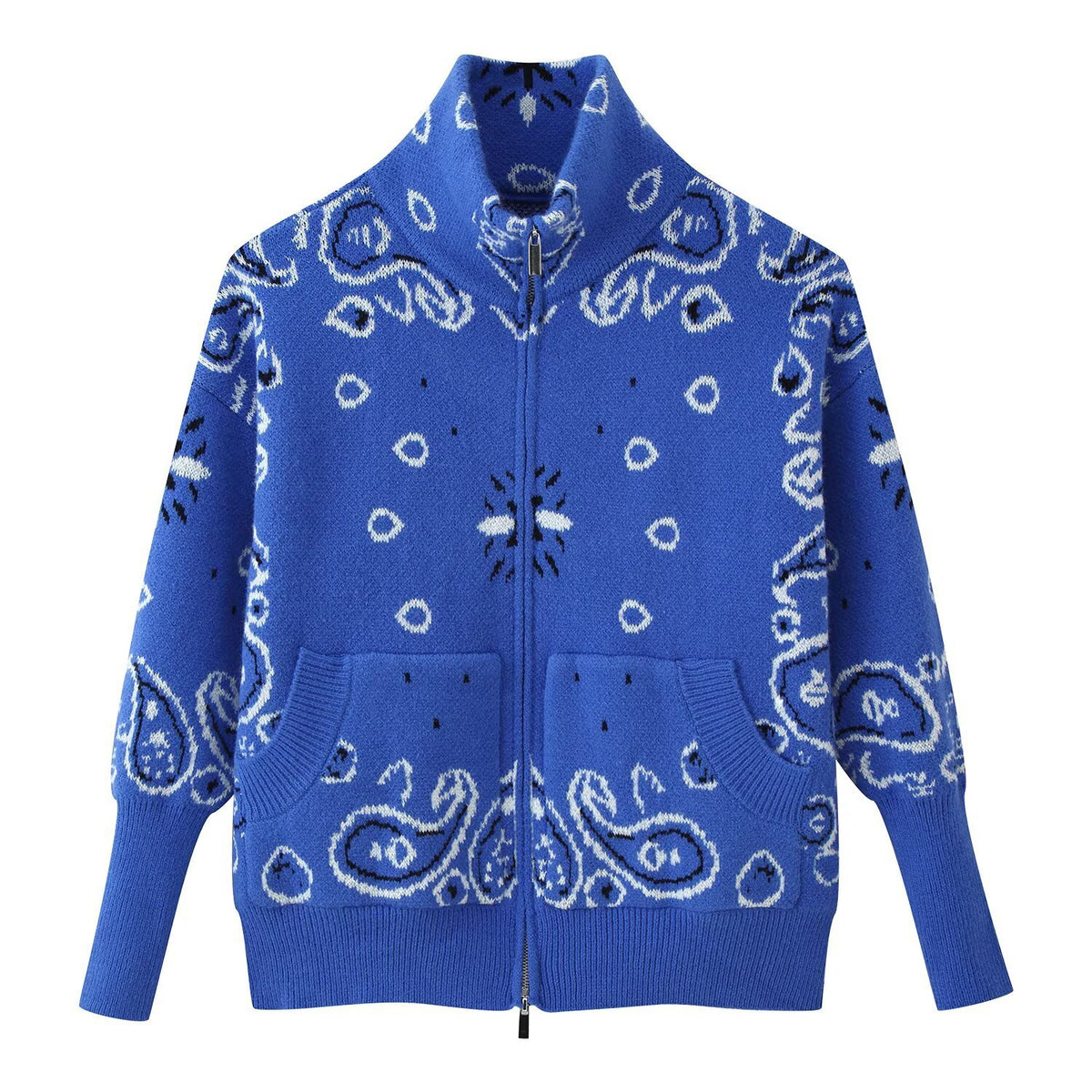 Loose Tricolor Zipper Long Sleeve Cardigan Sweater Jacket