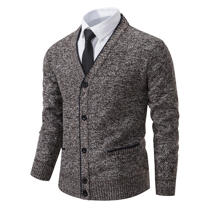 Casual Fleece-lined Cardigan Long Sleeve Youth Stand Collar Sweater Men's Cardigan Coat