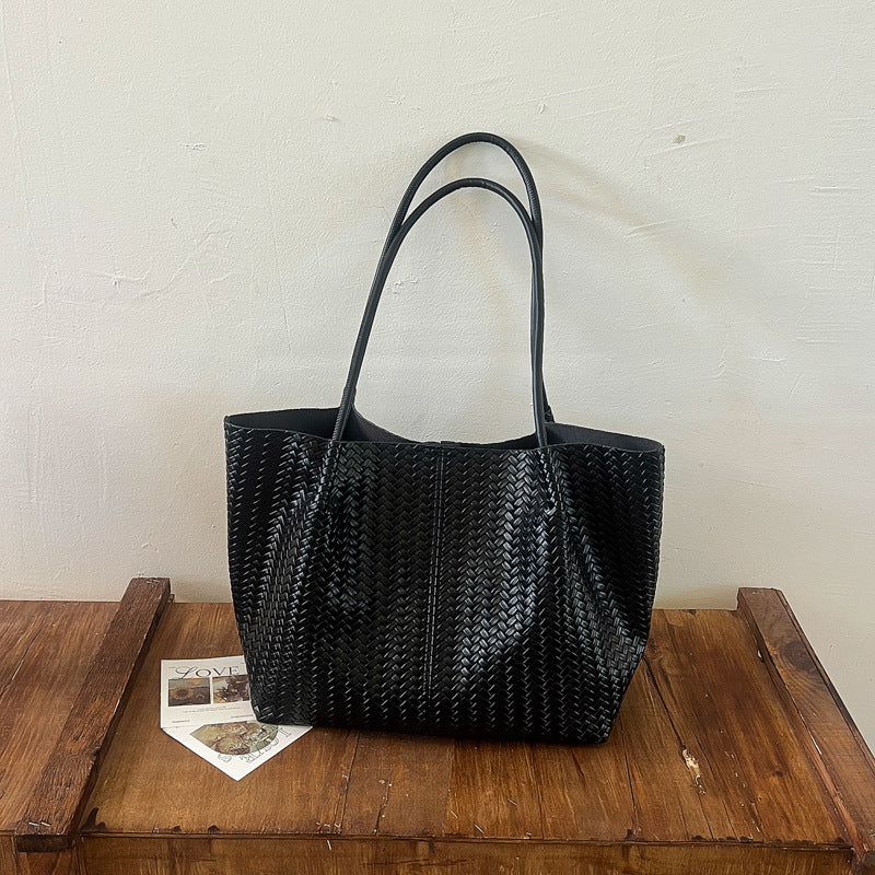 Cross-border 2026 New Autumn Niche Simple Woven Shoulder Handbag for Women, Daily Casual Large Capacity Tote Bag