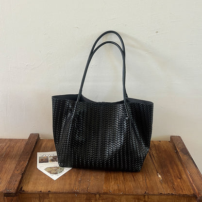 Cross-border 2026 New Autumn Niche Simple Woven Shoulder Handbag for Women, Daily Casual Large Capacity Tote Bag