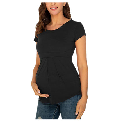 Women's Maternity Short Sleeve Ruffled Shirt