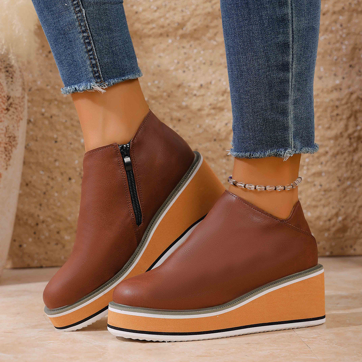 Womens Retro Wedge Boots