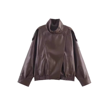 Womens Retro Pebbled Leather Jacket