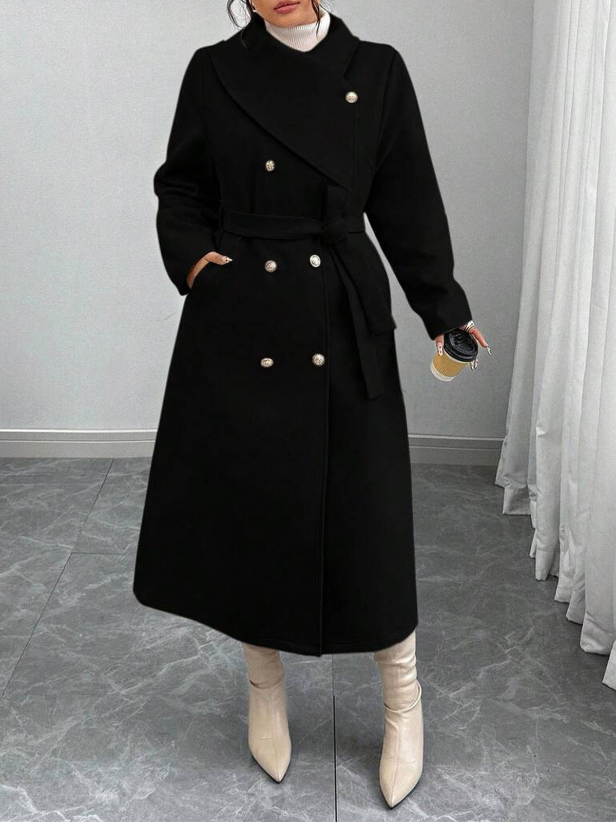 Women's Double-Breasted Wool Blend Coat