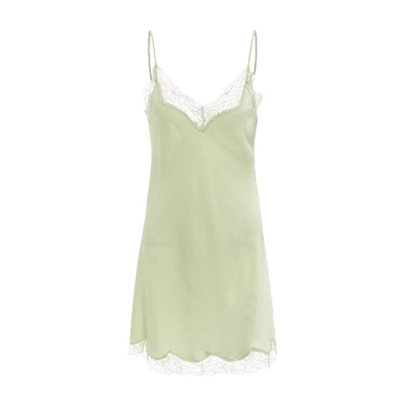 Lace Trim Ice Silk Womens Sleepwear Nightdress