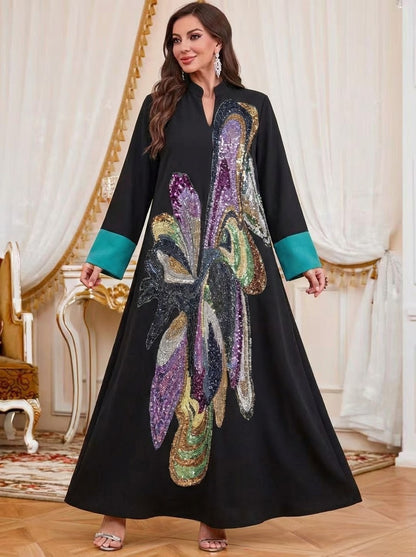 Elegant Floral Beaded Long Robe for Women