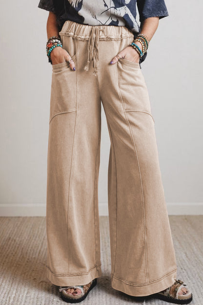 Mineral Wash Retro Westernbroek met trekkoord hoge taille en wijde pijpen