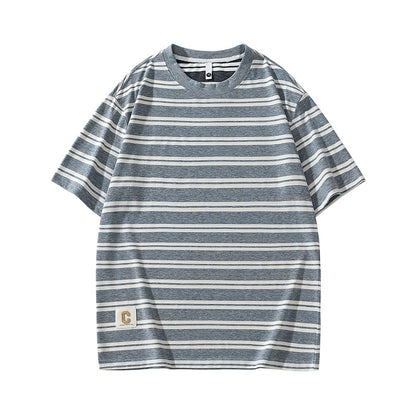 Cloud striped T-shirt men's short sleeved summer
