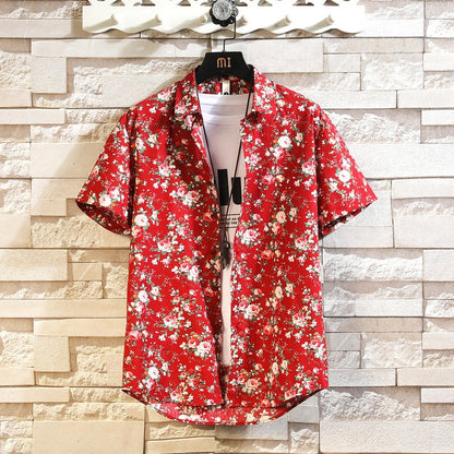 Cotton Men's  Trend Casual Floral Multi-color Beach Short Sleeve Shirt Wholesale