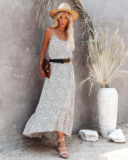 Printed Resort Ruffle Sling Maxi Dress Ladies Over Knee Maxi Dress