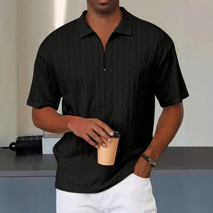 Retro zomer poloshirt met kraag halve ritssluiting en korte mouwen