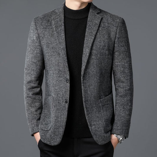 Zakelijke luxe geruite wollen blazer voor heren
