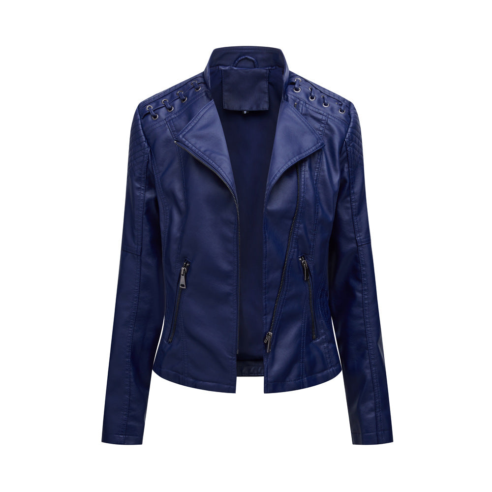 PU-leren korte slim fit damesjack met ritssluiting