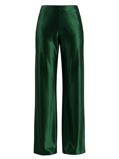 Women's High-Waisted Satin Wide Leg Long Pants with Elastic Waist