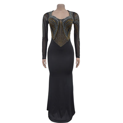 Women's Clothing Hot-Selling New Fashion Solid Color Hot Diamond Waist Sexy Hip-Hugging Dress