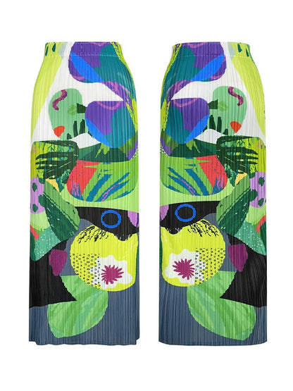 Geplooide designerrok met print en hoge taille