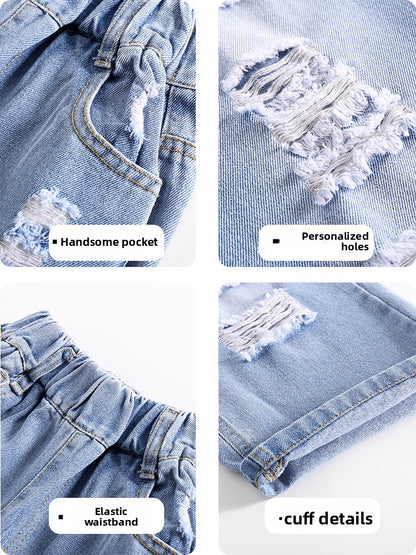 Boys Tencel Ripped Wide Leg Jeans