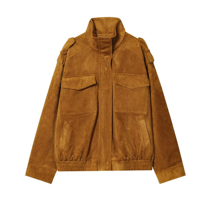 Women's Stand Collar Suede Texture Jacket