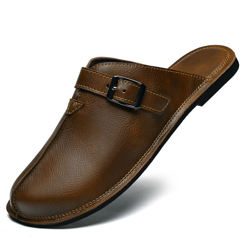 Breathable Soft-Soled Cowhide Slip-On Men's Beach Shoes