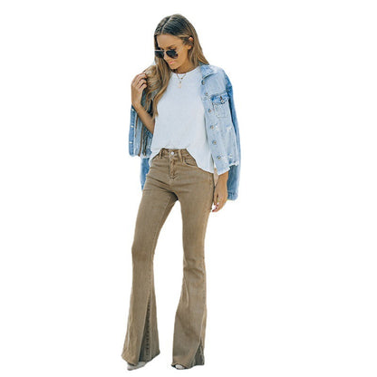 Dames denim hoge taille retro flared broek