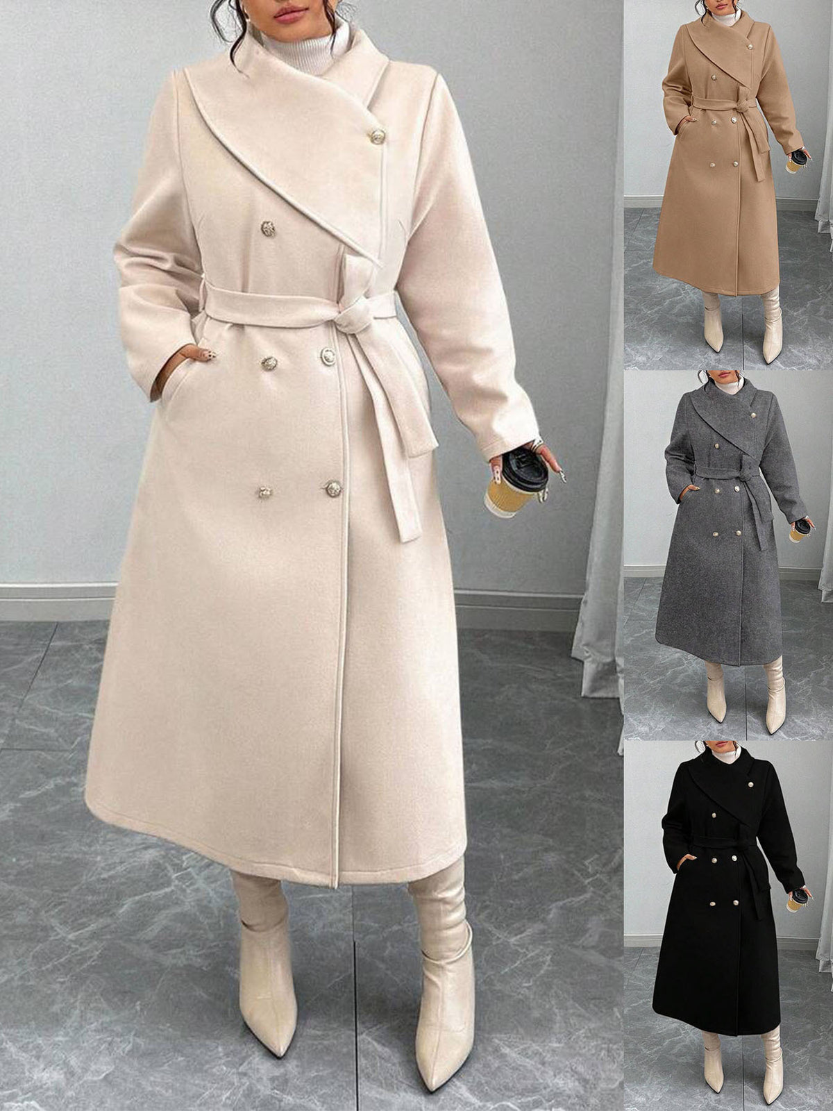 Women's Double-Breasted Wool Blend Coat