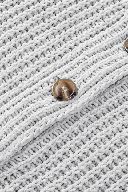 Gray Buttoned Front Drop Shoulder Knitted Cardigan