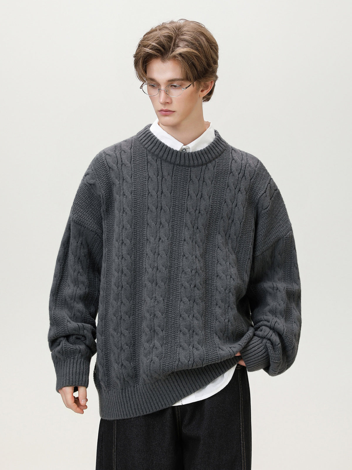 Texture knitted crew-neck sweater
