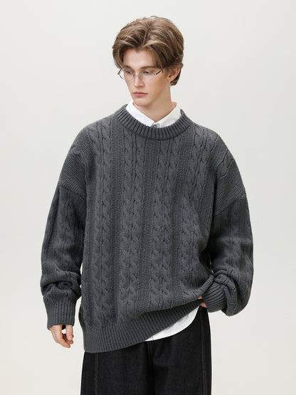 Texture knitted crew-neck sweater