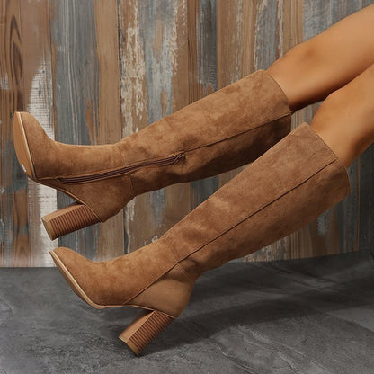 Women's thick-soled knee-length suede boots