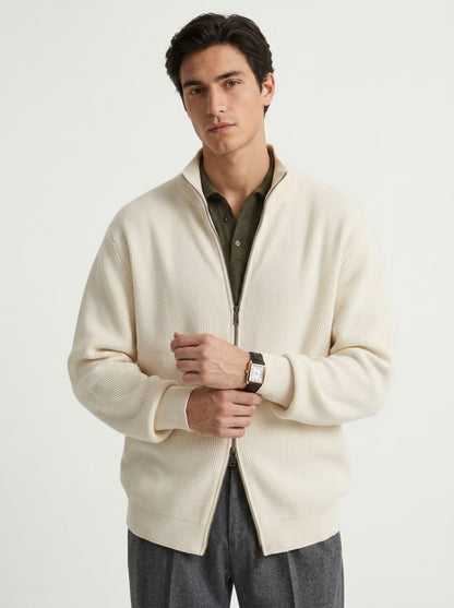 Stand Collar Zip Up Knit Sweater for Men
