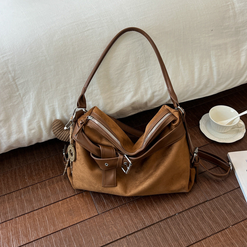 Vintage Suede Shoulder Bag for Women
