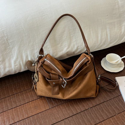Vintage Suede Shoulder Bag for Women