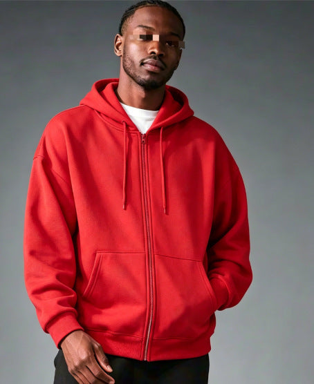 Men Women Solid Color Zipper Hooded Sweatshirt