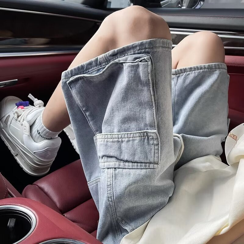 Workwear denim men's loose summer men's straight leg pants