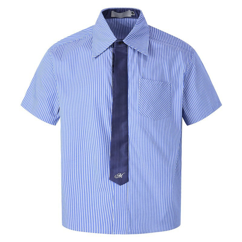 Short Sleeve Shirt Loose Casual College Style Blouse for Men Summer