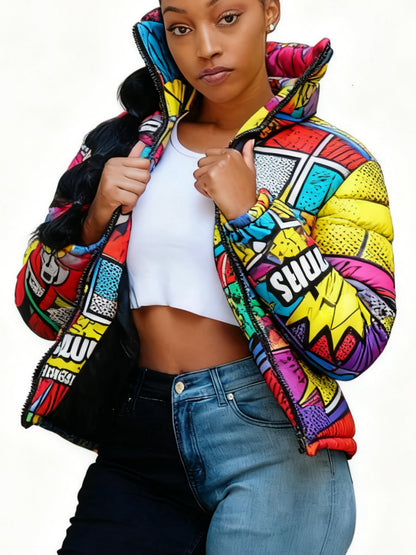 Kleurrijke Korte Pufferjas