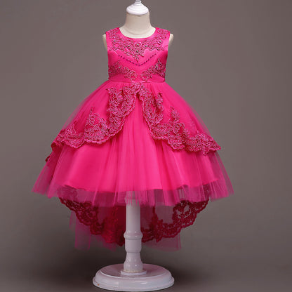 Childrens Evening Dress Lace Bow Diamond Sleeveless Performance Dress