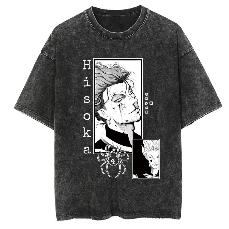Summer New Fullmetal Alchemist Anime Print T-Shirt Summer Cotton Washed Vintage Distressed Short Sleeve Crew Neck