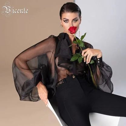 VC Ruffles Dresses For Women 2022 Summer New Trendy Long Sleeve Turndown Collar Loose One Piece Organza BodySuit