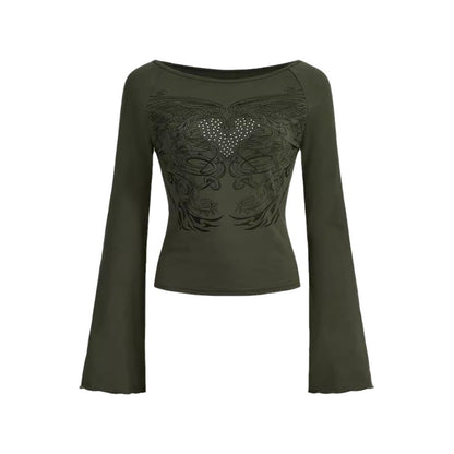 Big V-Neck Classic Micro Long Sleeve Top T-shirt