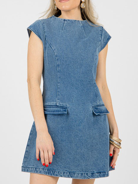Denim mini-jurk met kapmouwen