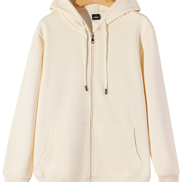 Zip-Up Hooded Cotton Cardigan Sweatshirt