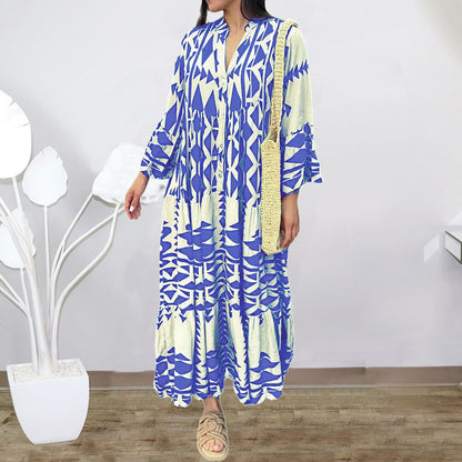 New temperament printed shirt dress Bohemian dress