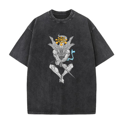Summer AnimePrinted T-Shirt Cotton Washed Vintage Short Sleeve