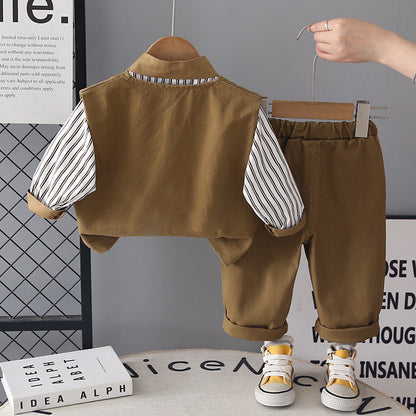 Spring and Autumn vest shirt long sleeved three piece set