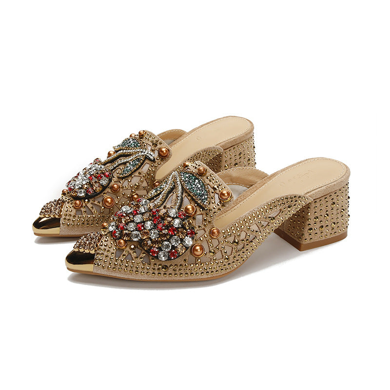 Womens Mesh Rhinestone Slippers