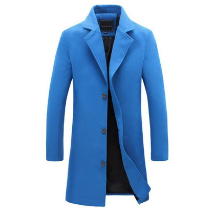 Men Slim Fit Cotton Blend Mid-Length Lapel Coat