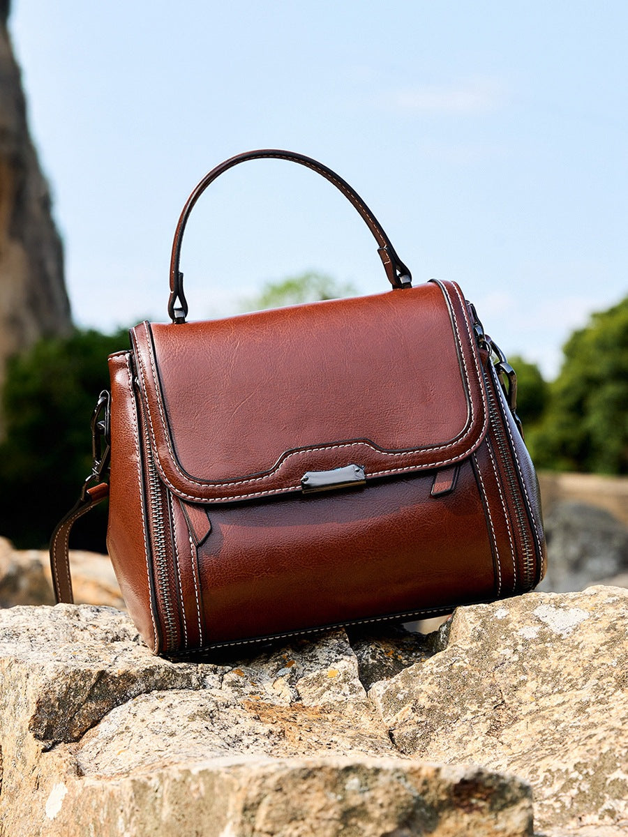 Cowhide Leather Crossbody Handbag