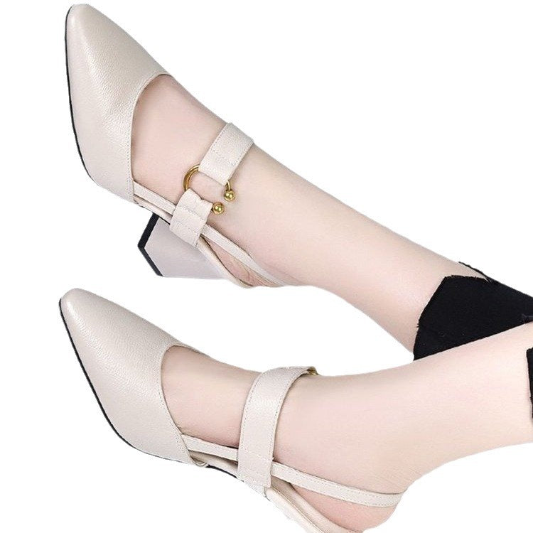 Casual square-toe high heels with horseshoe heels